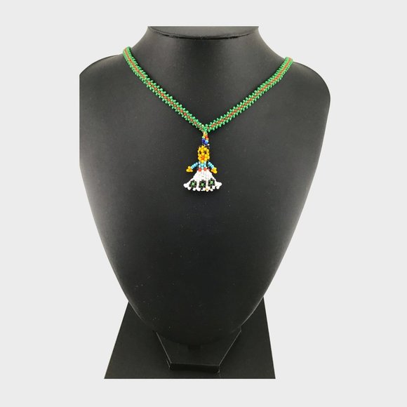 Vintage Jewelry - Vintage 70’s Native American Seed Bead Zuni Kachina Doll Necklace 24"